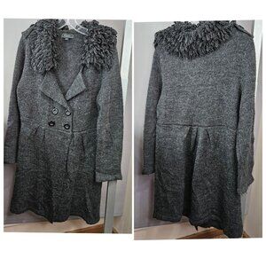 Dress Barn Collection Long Sweater Jacket Coat XL Grey Cardigan Button Collar